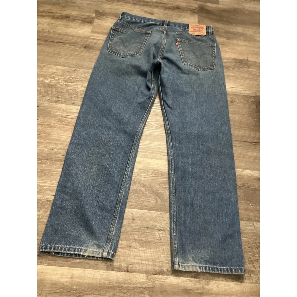 Levi's 505 Men's Blue Denim Jeans Straight Regular Fit Distressed Hole 34/30